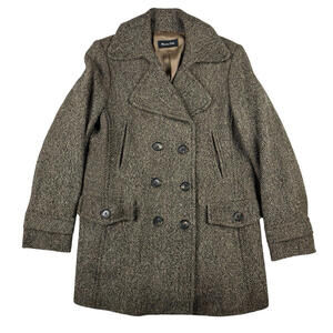 Massimo Dutti Wool Blend Double Breasted Pea Coat Herringbone Brown Size 44 | L
